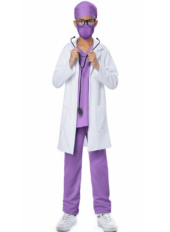 TOGROP Doctor Costume for Kids Scrubs Pants with Accessories Set Children Party Cosplay Purple 10-12 Years - Image 3